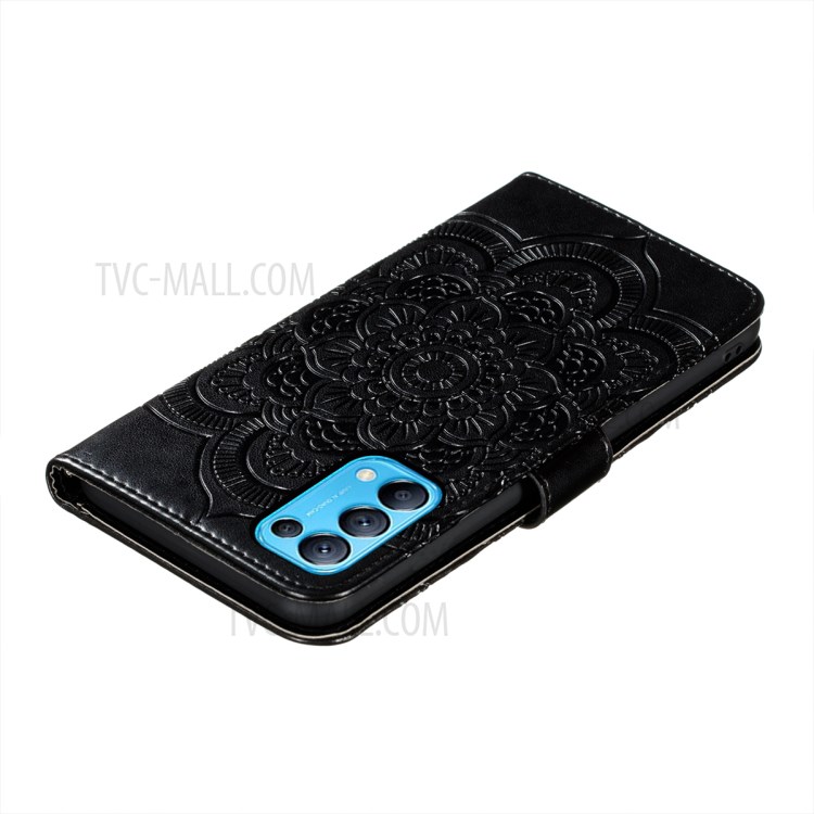 Imprint Mandala Flower Stand Leather Case for Oppo Find X3 Lite / Reno5 5G / Reno5 4G / Reno5 K - Black-6