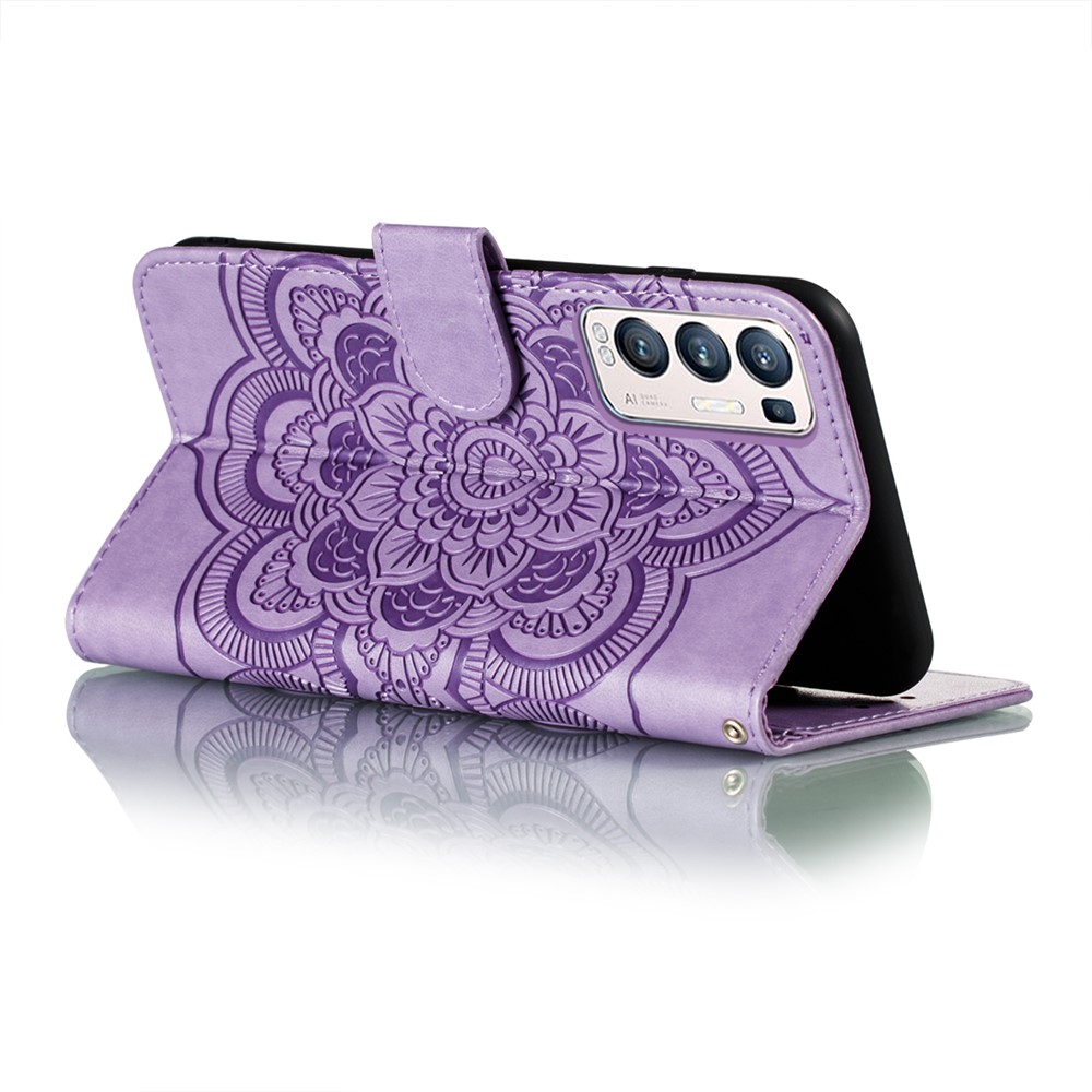 Imprint Mandala Flower Stand Leather Case for Oppo Find X3 Neo / Oppo Reno5 Pro+ 5G - Purple-4