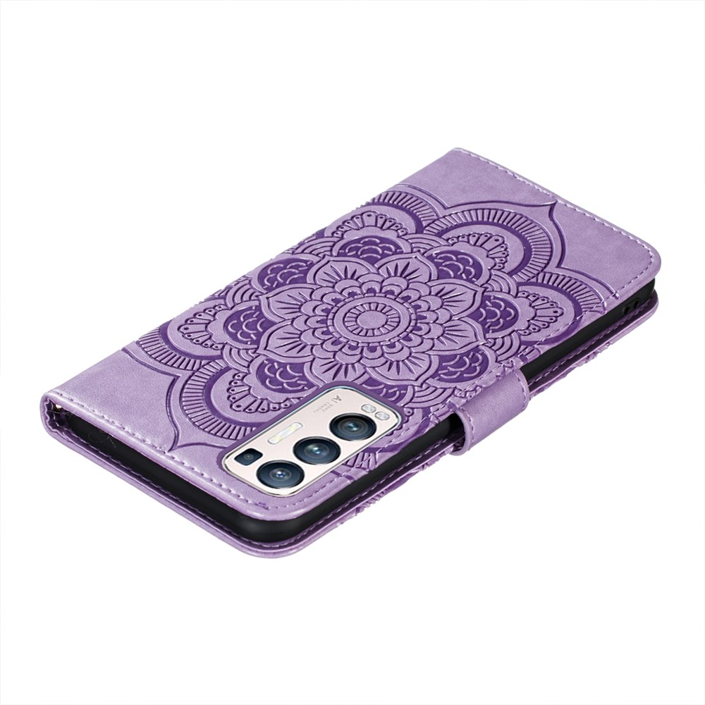 Imprint Mandala Flower Stand Leather Case for Oppo Find X3 Neo / Oppo Reno5 Pro+ 5G - Purple-6