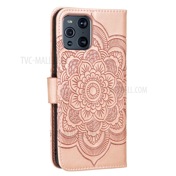 Imprint Mandala Flower Stand Leather Case for Oppo Find X3 Pro / Oppo Find X3 - Rose Gold-3