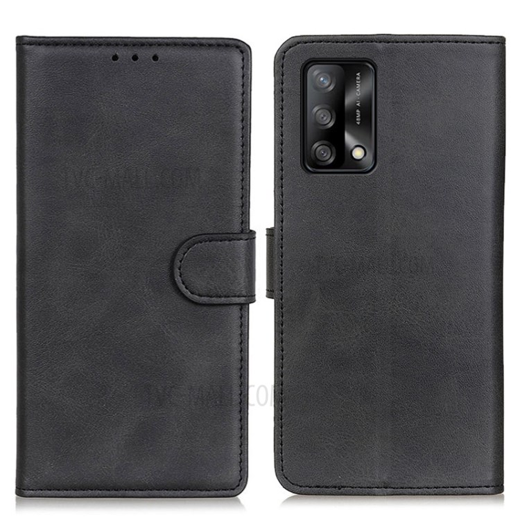 Leather Mobile Phone Cover Shell Protector for Oppo F19 / Oppo A74 4G Wallet Stand Case - Black-1