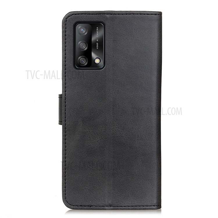 Leather Mobile Phone Cover Shell Protector for Oppo F19 / Oppo A74 4G Wallet Stand Case - Black-5