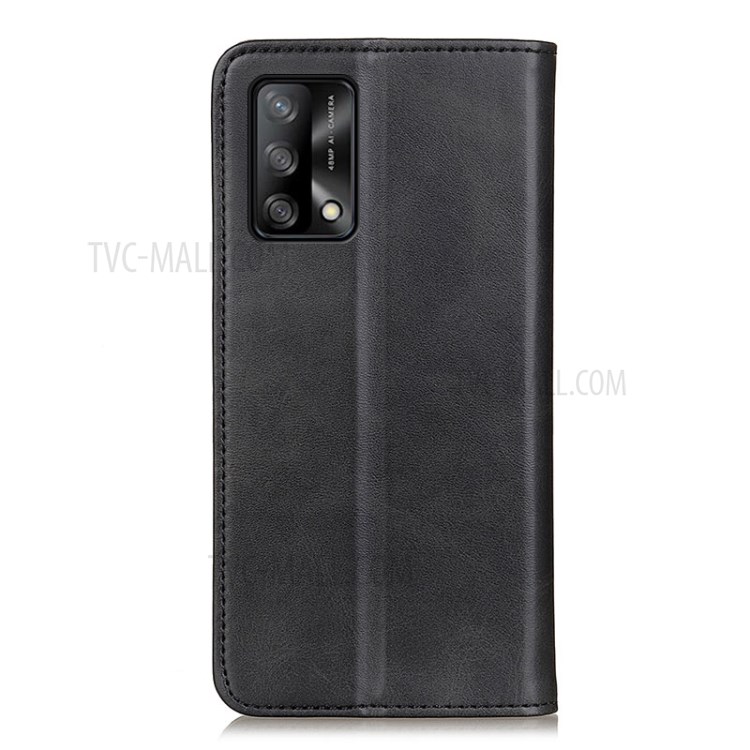 Auto-absorbed Split Leather Wallet Phone Cover with Stand Shell for Oppo F19 / Oppo A74 4G - Black-5