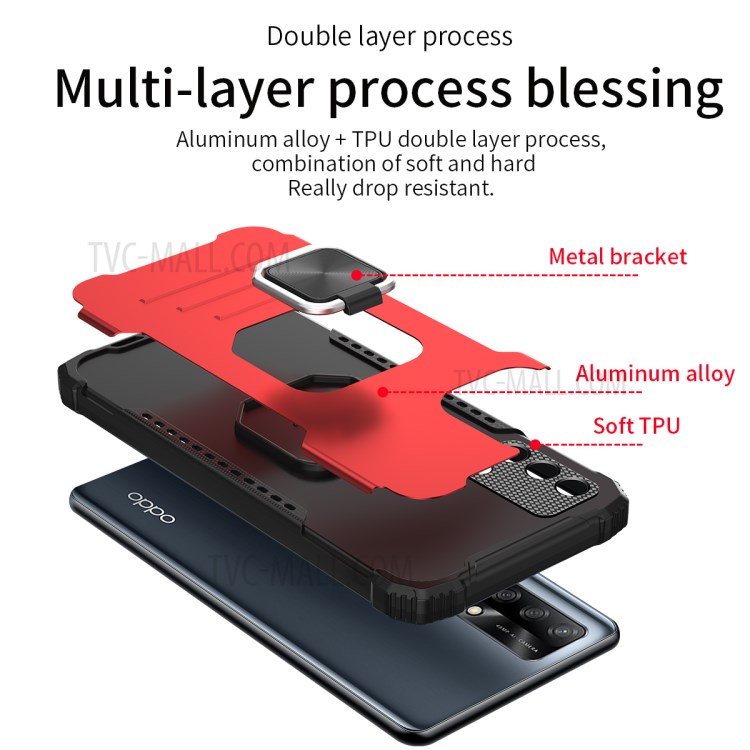 Shockproof Hybrid TPU + PC + Metal Combo Phone Back Case for Oppo A74 4G - Black-3