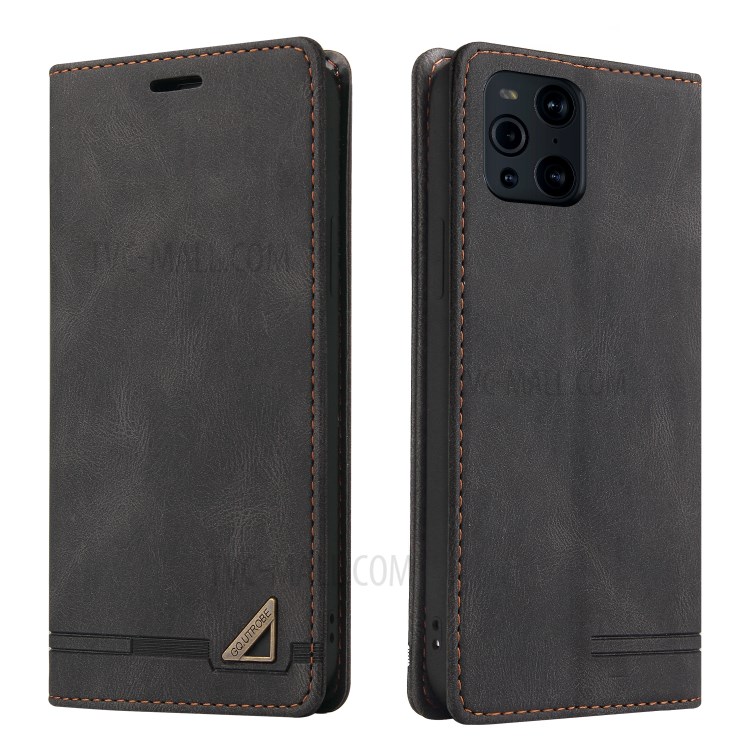 GQ.UTROBE Auto- absorbed Quality Leather Phone Shell Case with Anti-theft Swiping Design for Oppo Find X3 Pro / Oppo Find X3 - Black-1