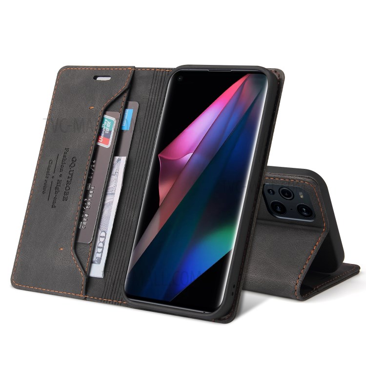 GQ.UTROBE Auto- absorbed Quality Leather Phone Shell Case with Anti-theft Swiping Design for Oppo Find X3 Pro / Oppo Find X3 - Black-4