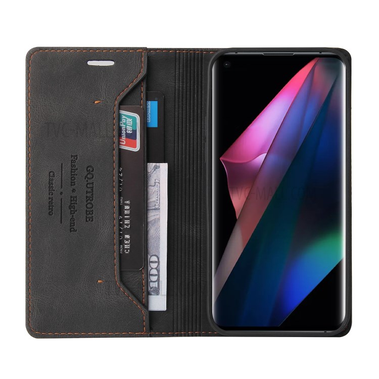 GQ.UTROBE Auto- absorbed Quality Leather Phone Shell Case with Anti-theft Swiping Design for Oppo Find X3 Pro / Oppo Find X3 - Black-5