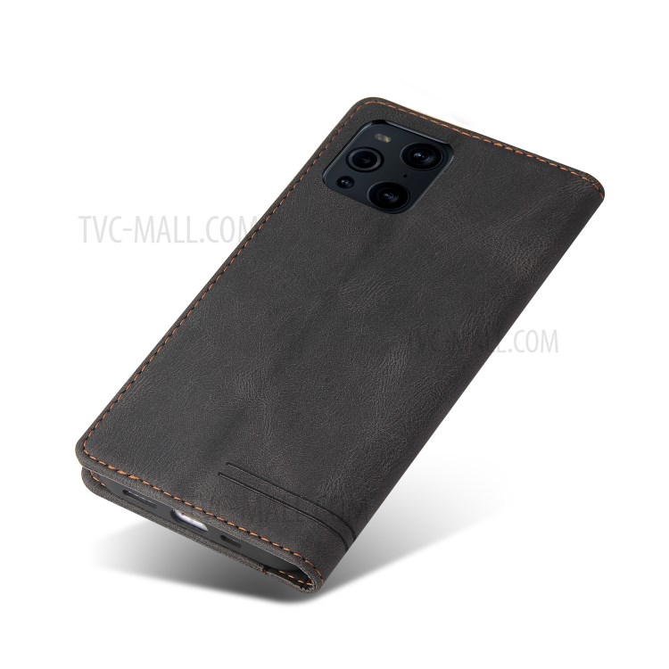GQ.UTROBE Auto- absorbed Quality Leather Phone Shell Case with Anti-theft Swiping Design for Oppo Find X3 Pro / Oppo Find X3 - Black-6