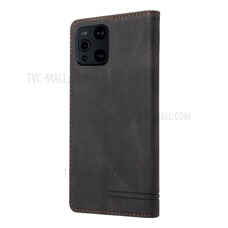 GQ.UTROBE Auto- absorbed Quality Leather Phone Shell Case with Anti-theft Swiping Design for Oppo Find X3 Pro / Oppo Find X3 - Black-9