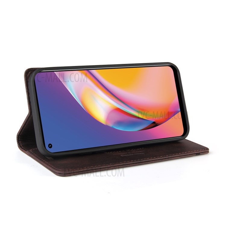 GQ.UTROBE Auto- absorbed Quality Leather Phone Shell Case with Anti-theft Swiping Design for Oppo A94 / Oppo F19 Pro - Coffee-3