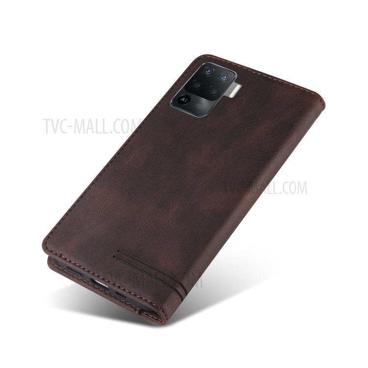 GQ.UTROBE Auto- absorbed Quality Leather Phone Shell Case with Anti-theft Swiping Design for Oppo A94 / Oppo F19 Pro - Coffee-6