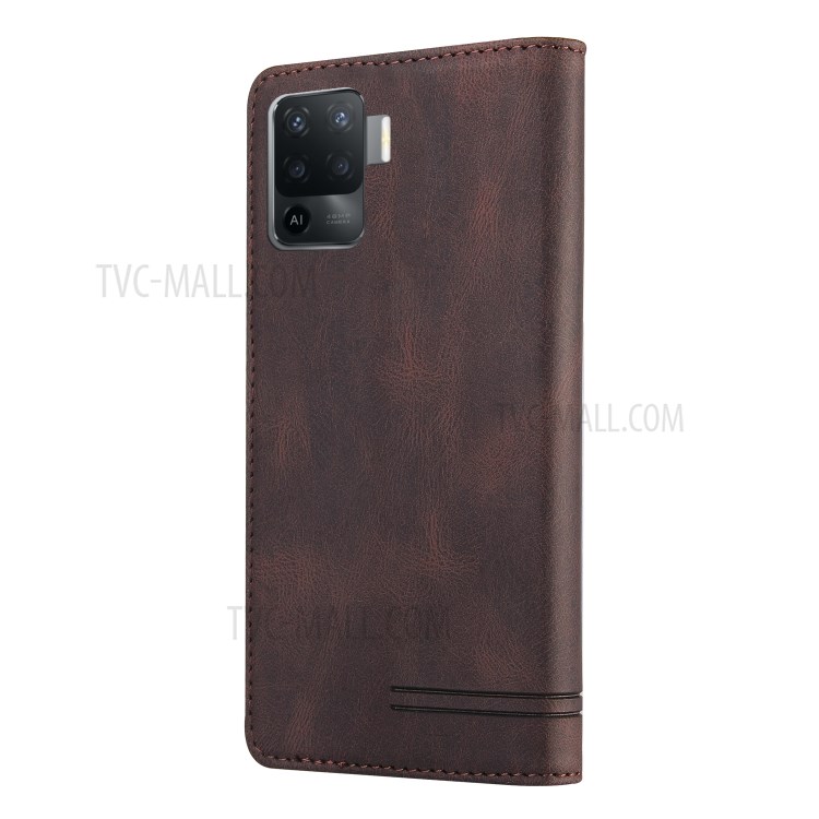 GQ.UTROBE Auto- absorbed Quality Leather Phone Shell Case with Anti-theft Swiping Design for Oppo A94 / Oppo F19 Pro - Coffee-9
