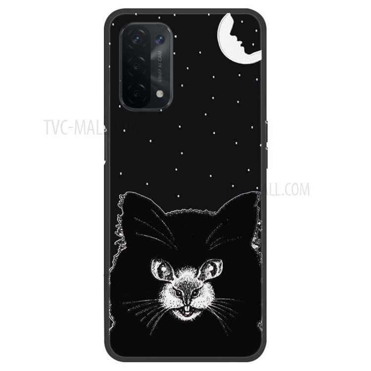 Embossed Pattern Printing TPU Phone Cover for Oppo A74 5G - Black Cat-1