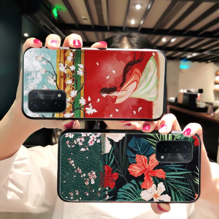 Embossed Pattern Printing TPU Phone Cover for Oppo A74 5G - Black Cat-3