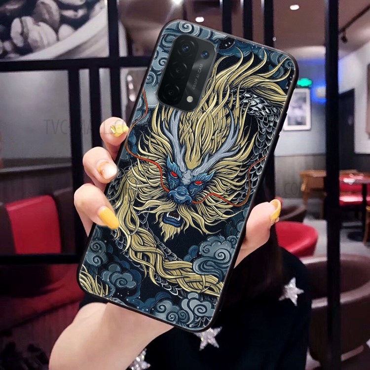 Embossed Pattern Printing TPU Phone Cover for Oppo A74 5G - Black Cat-4