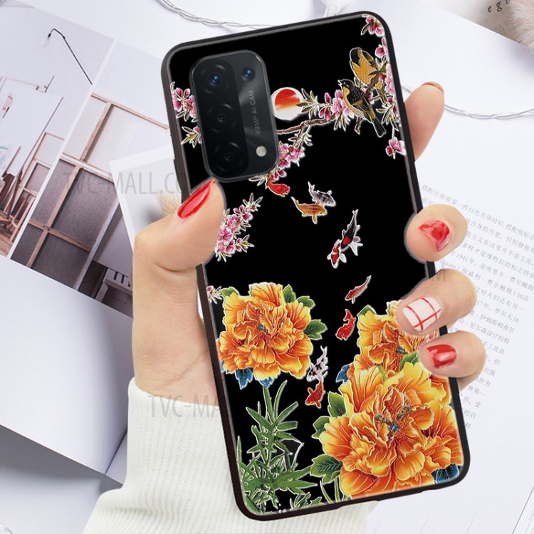 Embossed Pattern Printing TPU Phone Cover for Oppo A74 5G - Black Cat-5
