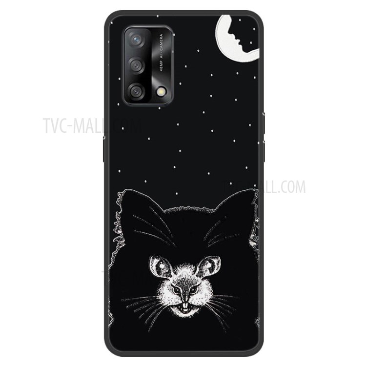 Well-Protected Pattern Printing Embossement TPU Phone Cover for Oppo A74 4G/F19 - Black Cat-1
