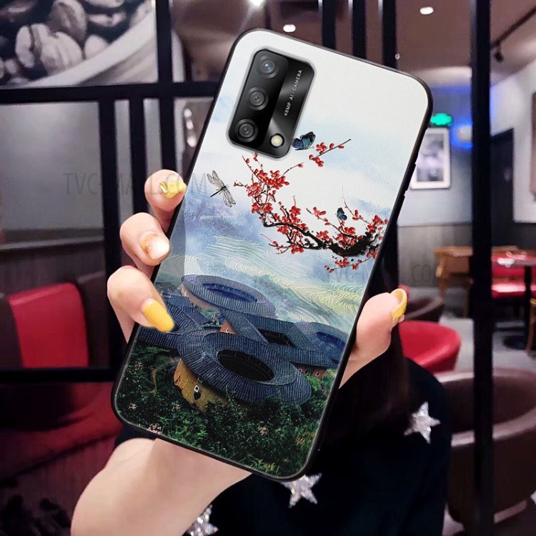 Well-Protected Pattern Printing Embossement TPU Phone Cover for Oppo A74 4G/F19 - Black Cat-3