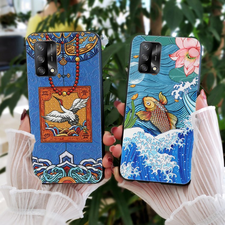 Well-Protected Pattern Printing Embossement TPU Phone Cover for Oppo A74 4G/F19 - Black Cat-4