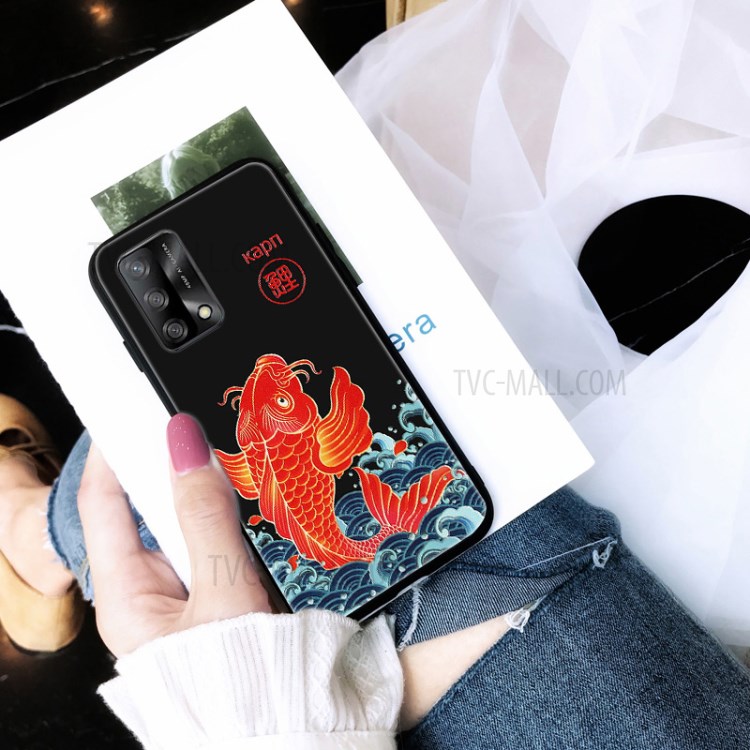 Well-Protected Pattern Printing Embossement TPU Phone Cover for Oppo A74 4G/F19 - Black Cat-5