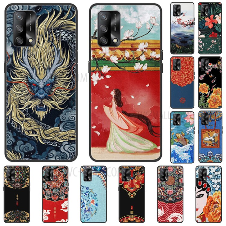 Well-Protected Pattern Printing Embossement TPU Phone Cover for Oppo A74 4G/F19 - Black Cat-6