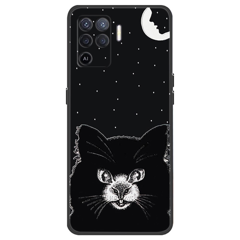 Well-Protected Embossed Pattern Printing TPU Phone Cover for Oppo A94 - Black Cat-1