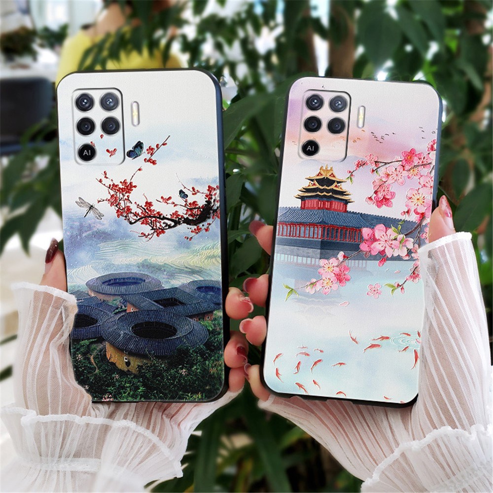 Well-Protected Embossed Pattern Printing TPU Phone Cover for Oppo A94 - Black Cat-3