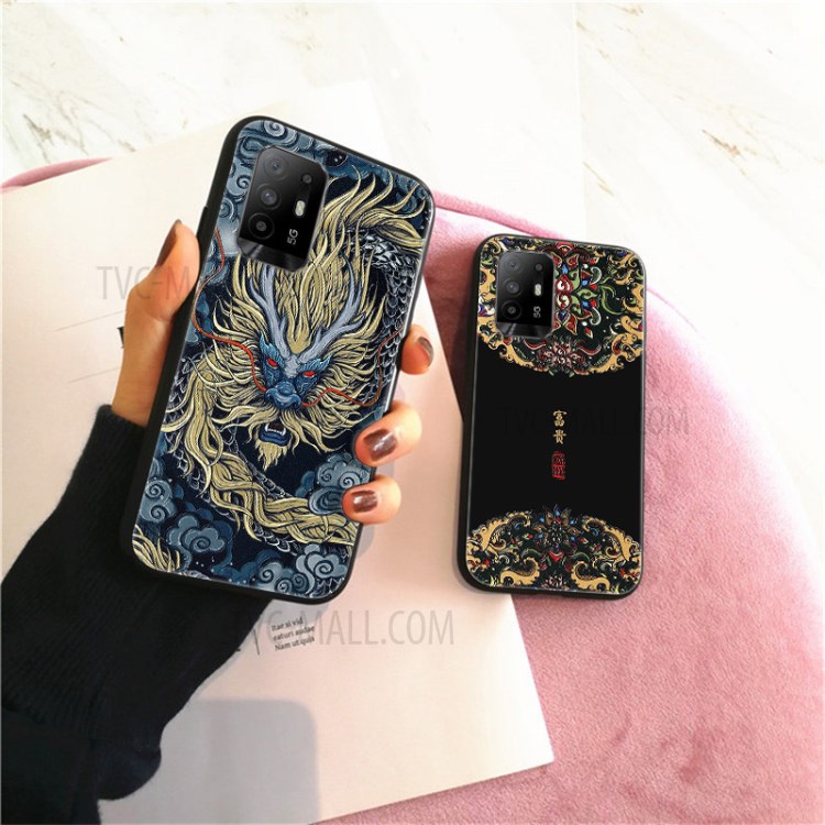 Well-Protected Stylish Pattern Printing Embossed TPU Phone Cover for Oppo A94/F19 Pro+ 5G - Phoenix and Pearl-3