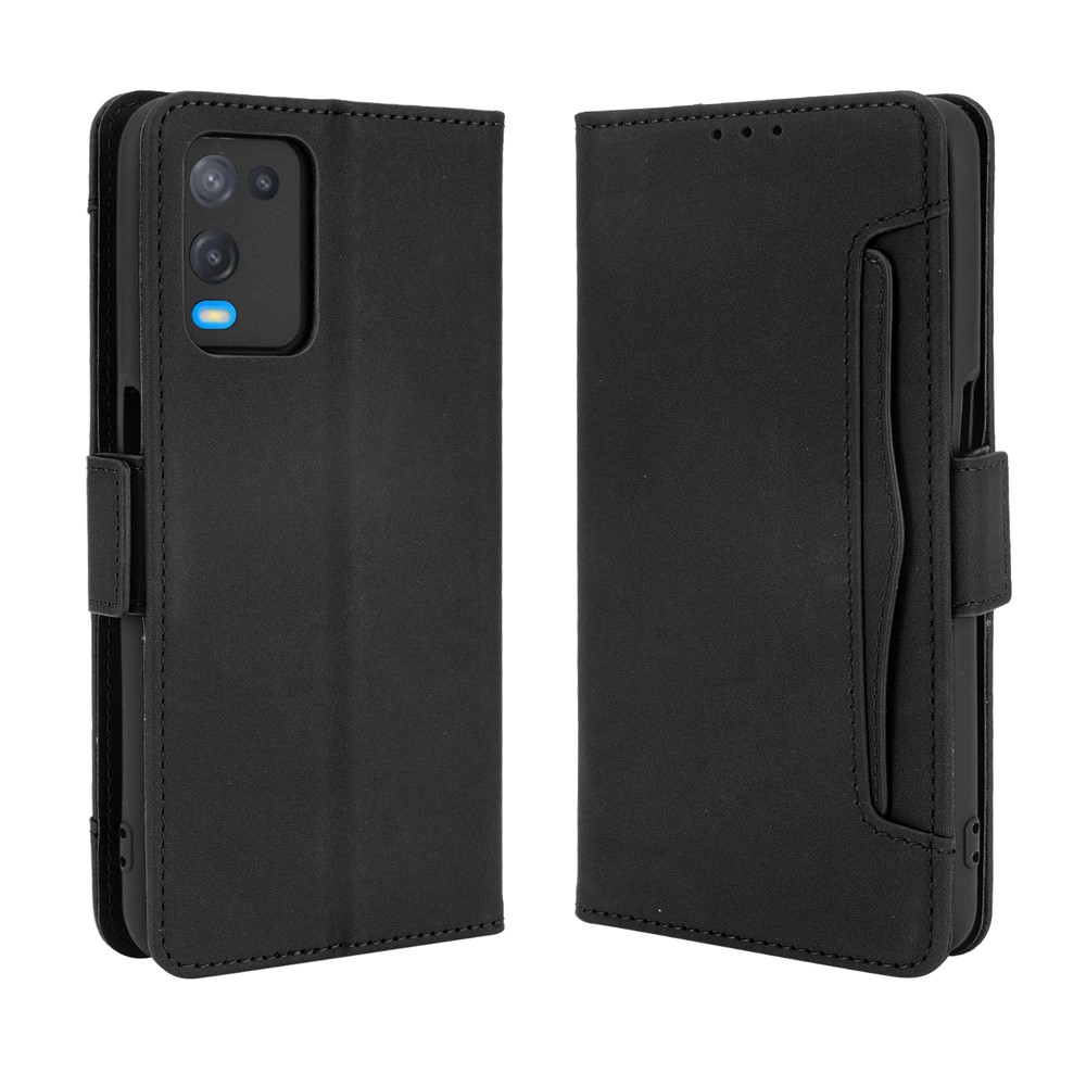 Wallet Design Multiple Card Slots Stand Leather Phone Case for Oppo A54 4G - Black-1