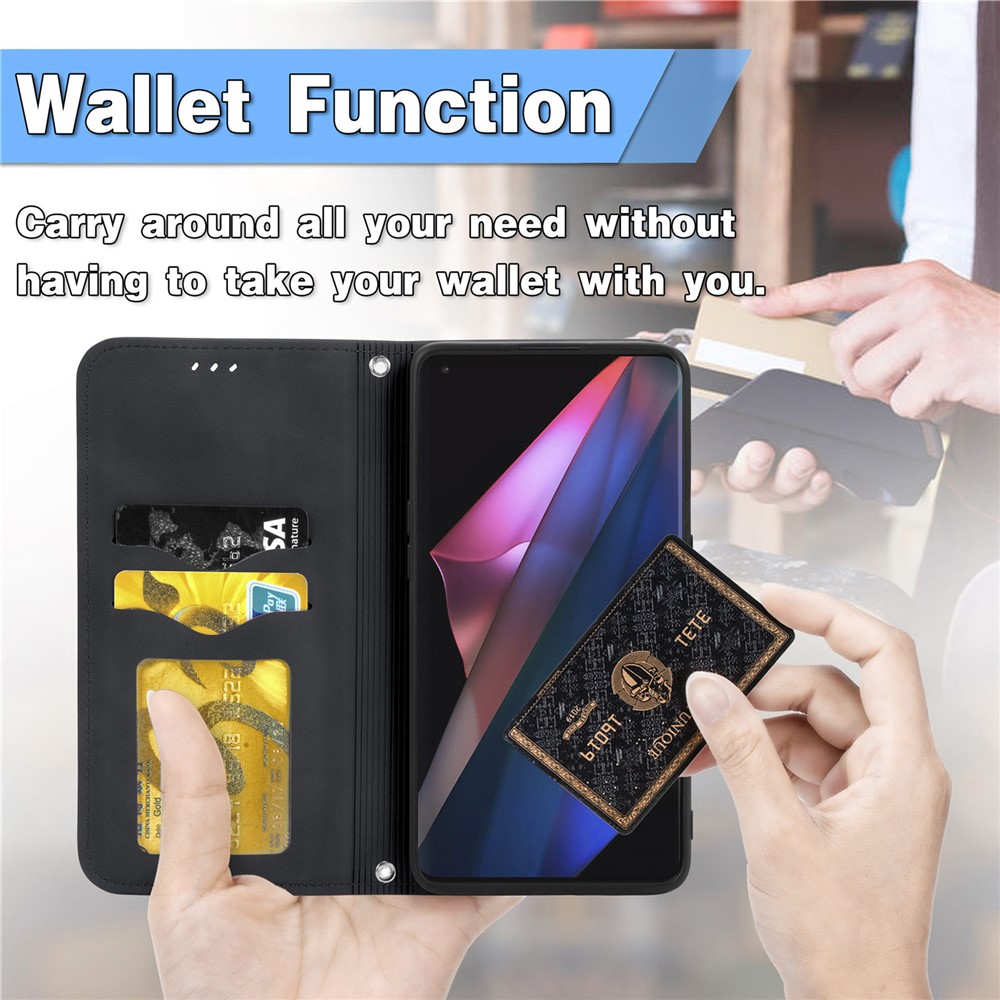 Auto-absorbed Vintage PU Leather Phone Casing for Oppo Find X3 Pro - Black-10