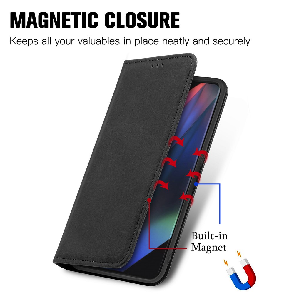 Auto-absorbed Vintage PU Leather Phone Casing for Oppo Find X3 Pro - Black-4
