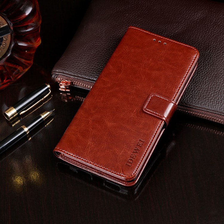 IDEWEI Folio Flip Wallet Crazy Horse Texture Leather Mobile Casing with Stand for Oppo A95 5G - Brown-11