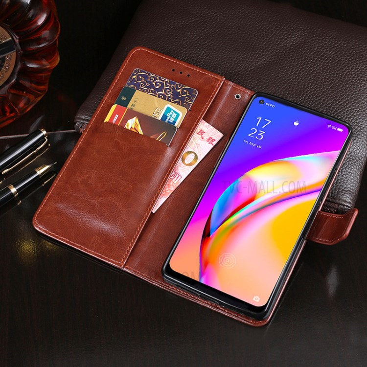 IDEWEI Folio Flip Wallet Crazy Horse Texture Leather Mobile Casing with Stand for Oppo A95 5G - Brown-8