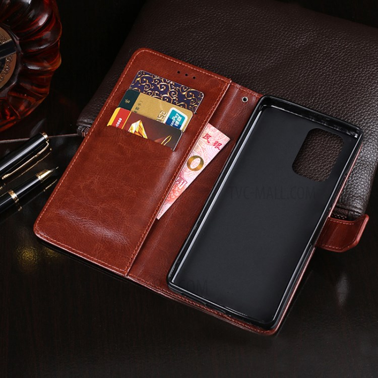 IDEWEI Folio Flip Wallet Crazy Horse Texture Leather Mobile Casing with Stand for Oppo A95 5G - Brown-9