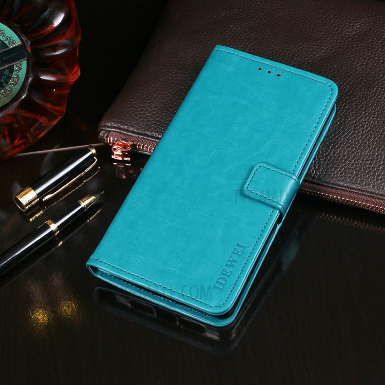 IDEWEI Folio Flip Wallet Crazy Horse Texture Leather Mobile Casing with Stand for Oppo A95 5G - Sky Blue-1