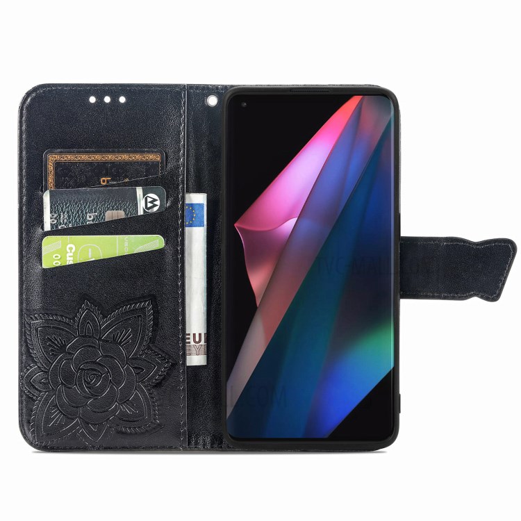 Big Butterfly Imprinted Leather Wallet Phone Shell Case for Oppo Find X3 Pro - Black-10