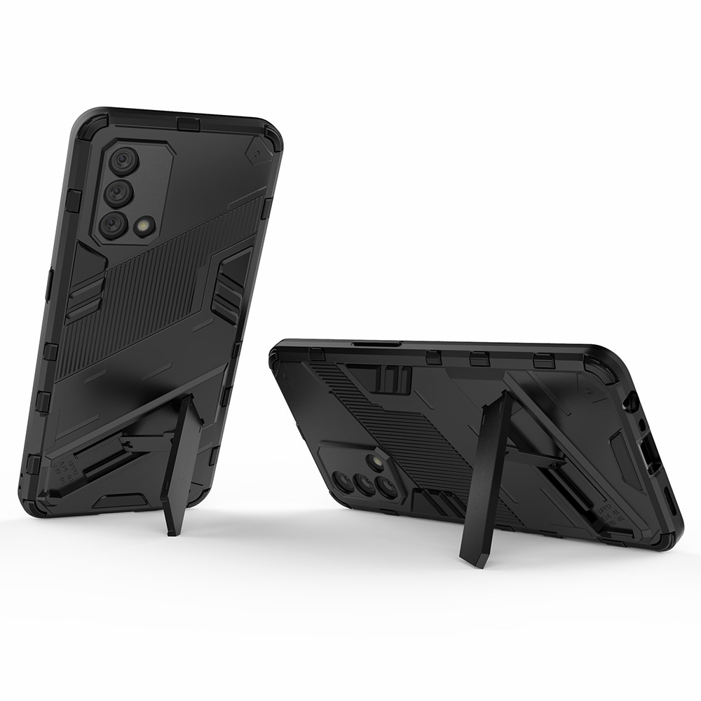 PC + TPU Shockproof Hybrid Phone Back Case Cover with Foldable Kickstand for Oppo A74 4G - Black-4
