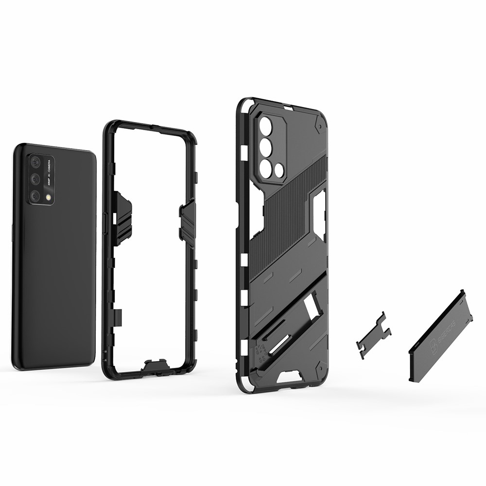 PC + TPU Shockproof Hybrid Phone Back Case Cover with Foldable Kickstand for Oppo A74 4G - Black-5