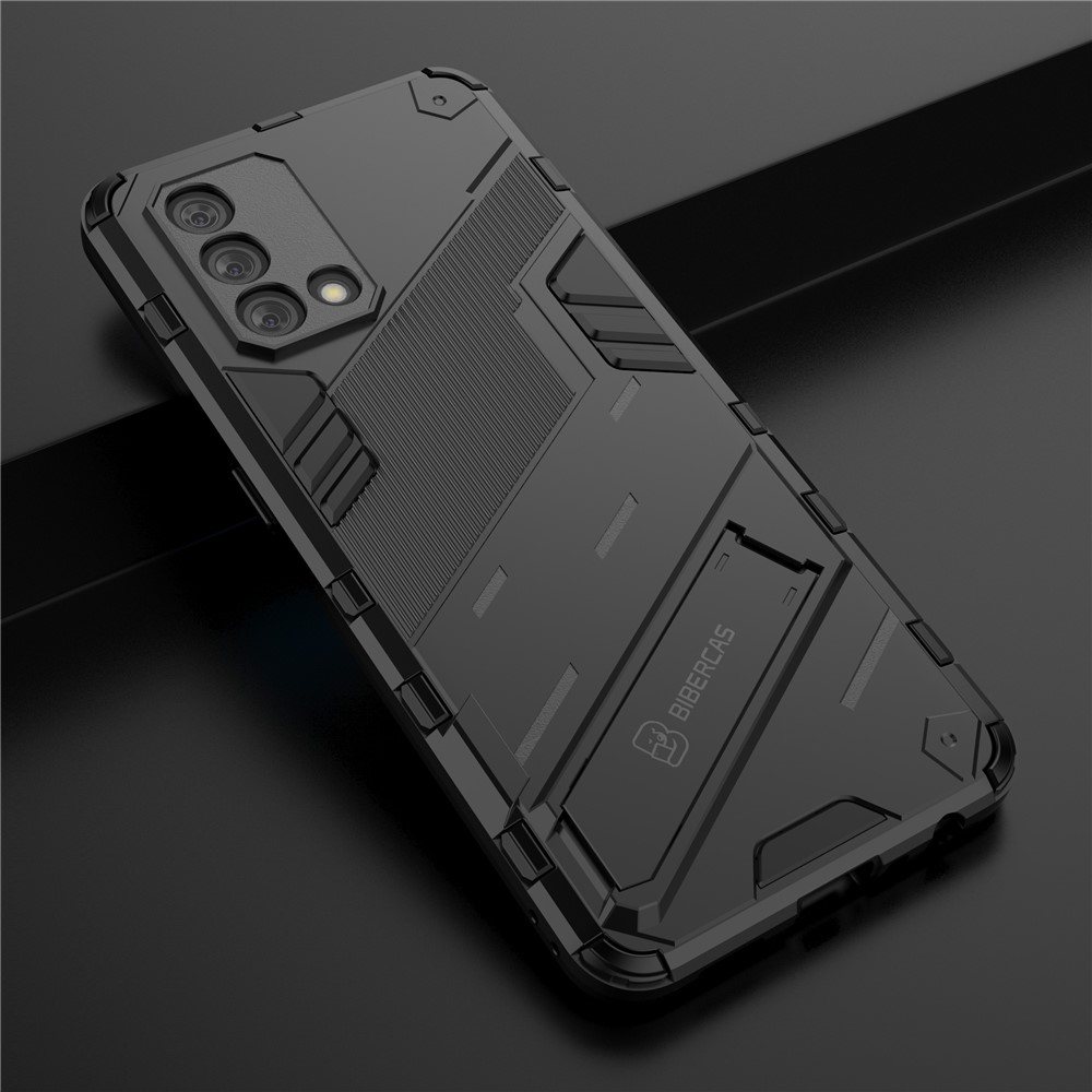 PC + TPU Shockproof Hybrid Phone Back Case Cover with Foldable Kickstand for Oppo A74 4G - Black-6