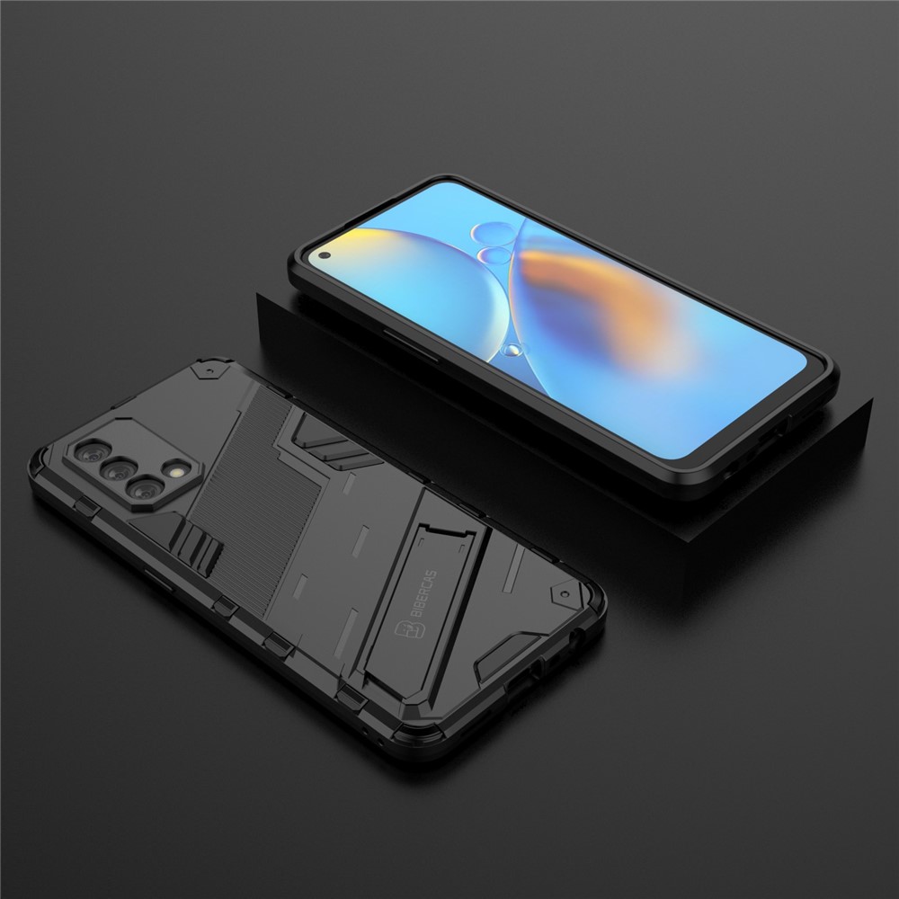PC + TPU Shockproof Hybrid Phone Back Case Cover with Foldable Kickstand for Oppo A74 4G - Black-7