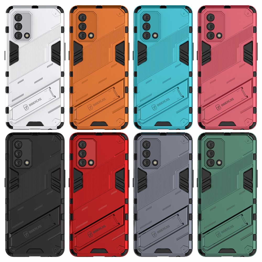 PC + TPU Shockproof Hybrid Phone Back Case Cover with Foldable Kickstand for Oppo A74 4G - Black-9