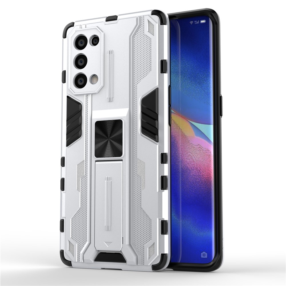 PC + TPU Phone Case Shockproof Protective Cover with Kickstand for Oppo Reno5 Pro 5G - Silver-1
