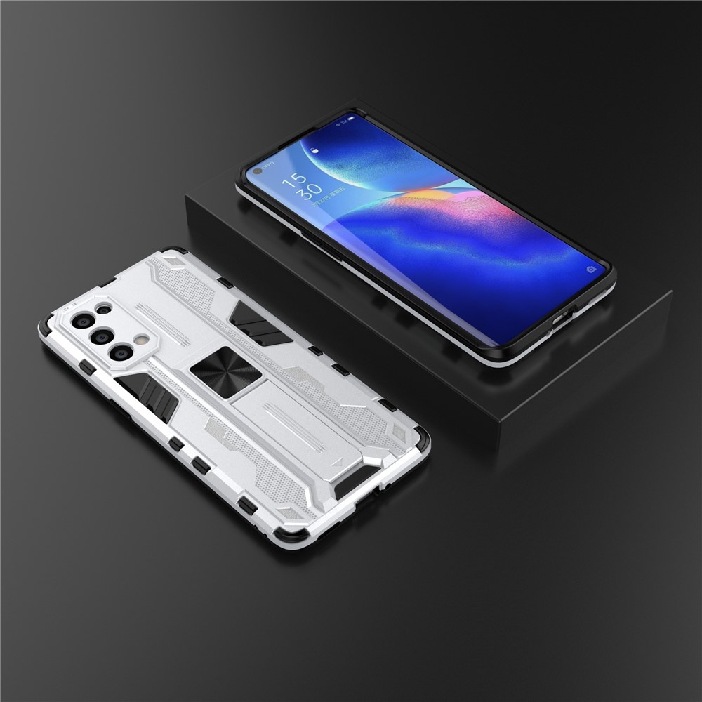 PC + TPU Phone Case Shockproof Protective Cover with Kickstand for Oppo Reno5 Pro 5G - Silver-6