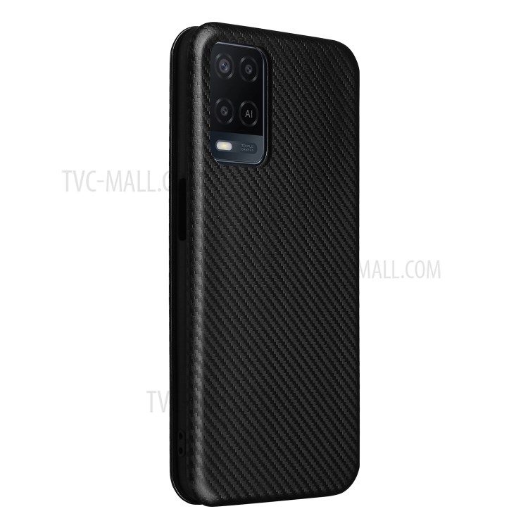 Stand Cover for Oppo A54 4G Auto-absorbed Carbon Fiber Texture Leather Case - Black-11