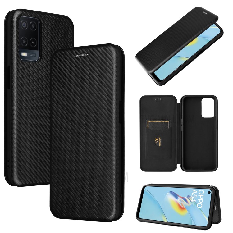 Stand Cover for Oppo A54 4G Auto-absorbed Carbon Fiber Texture Leather Case - Black-13