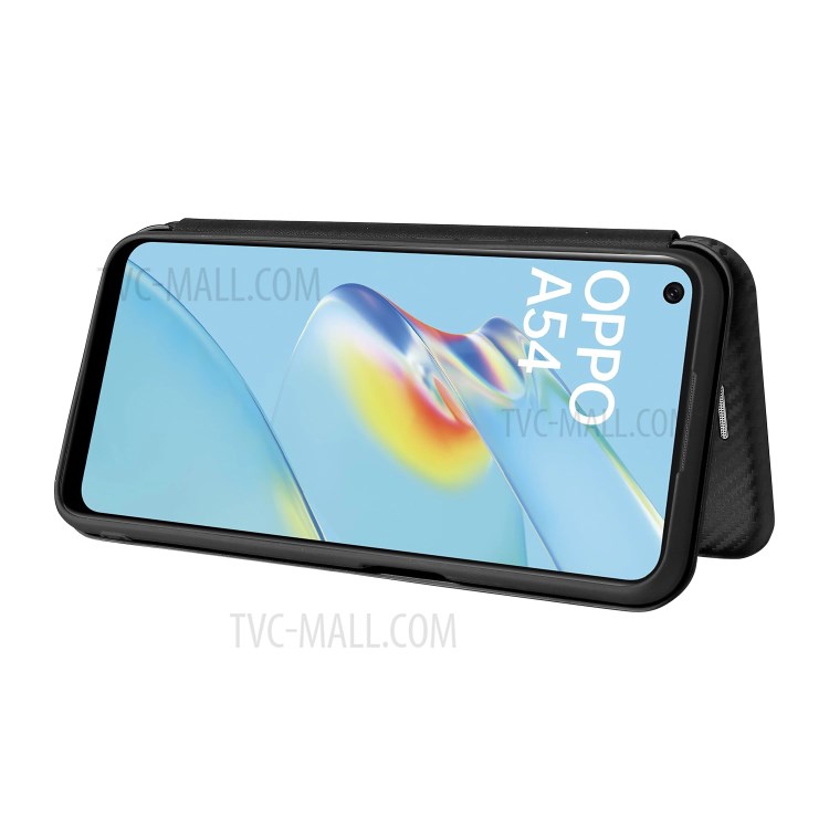 Stand Cover for Oppo A54 4G Auto-absorbed Carbon Fiber Texture Leather Case - Black-3
