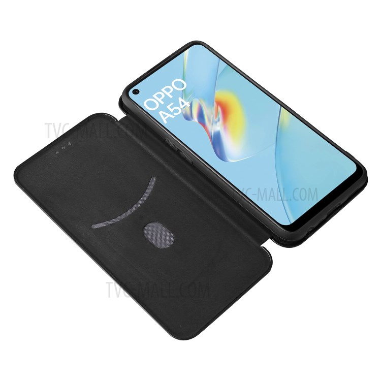 Stand Cover for Oppo A54 4G Auto-absorbed Carbon Fiber Texture Leather Case - Black-5