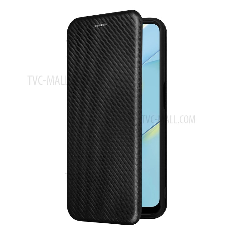 Stand Cover for Oppo A54 4G Auto-absorbed Carbon Fiber Texture Leather Case - Black-6
