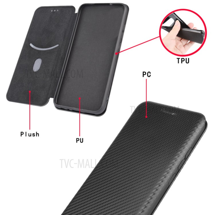 Stand Cover for Oppo A54 4G Auto-absorbed Carbon Fiber Texture Leather Case - Black-9