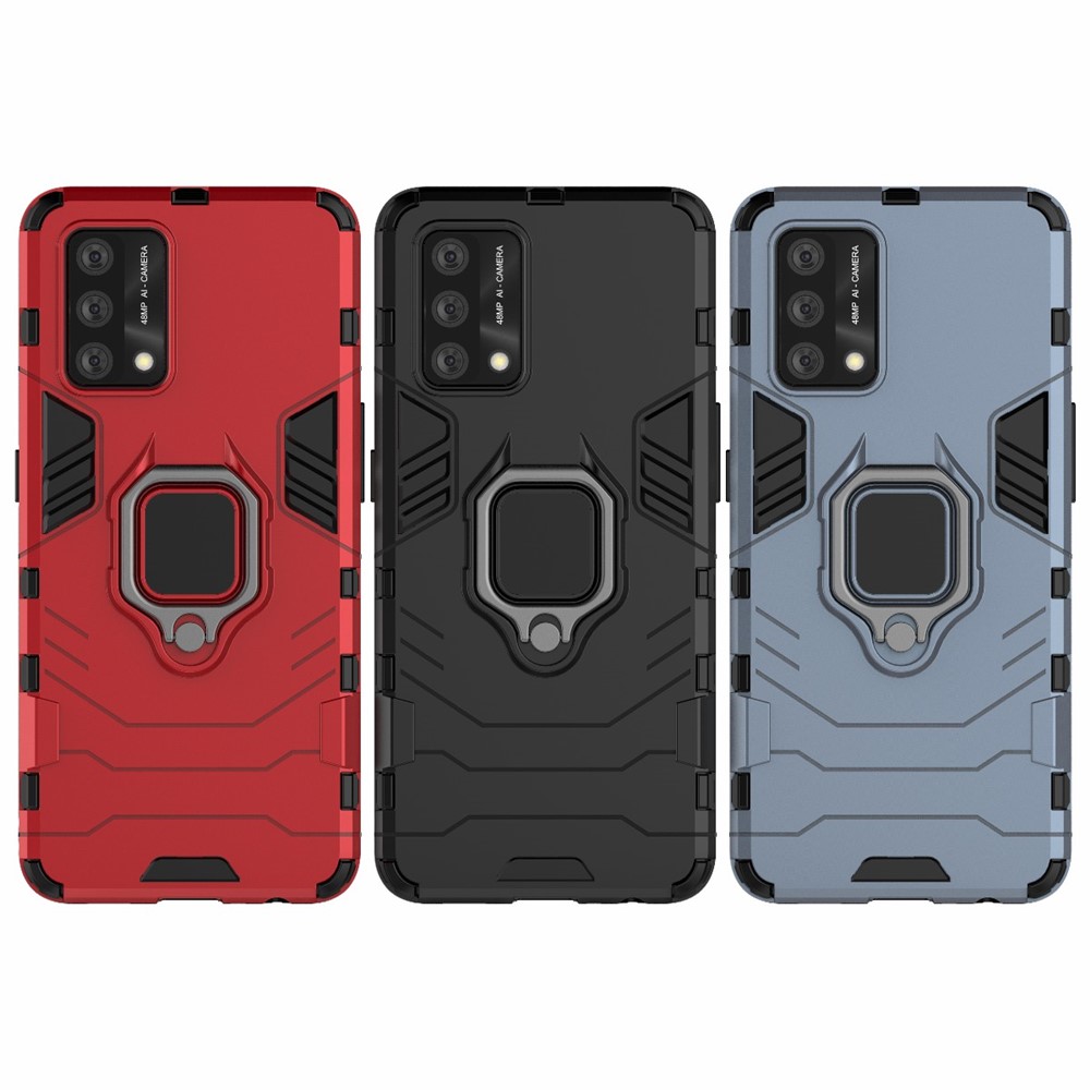 Kickstand Design Cool Guard PC + TPU Hybrid Phone Cover Case for Oppo A74 4G - Black-10